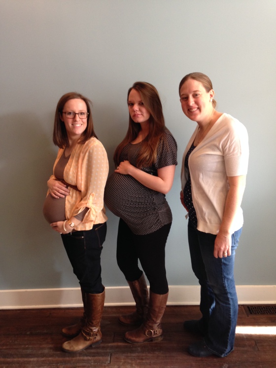 On Saturday, 1/17/15, my good friend Sonja had a baby shower. Here are the pregnant girls, Sonja (30 weeks), me (41 weeks), and Laura (15 weeks). 