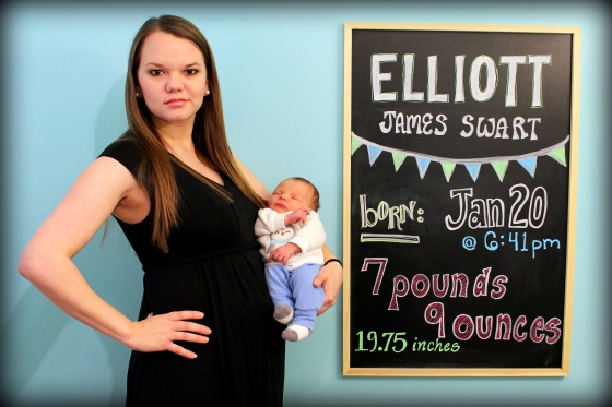 Here is my last Chalkboard Picture, holding Elliott, with his birth stats. He is exactly one week old here.
